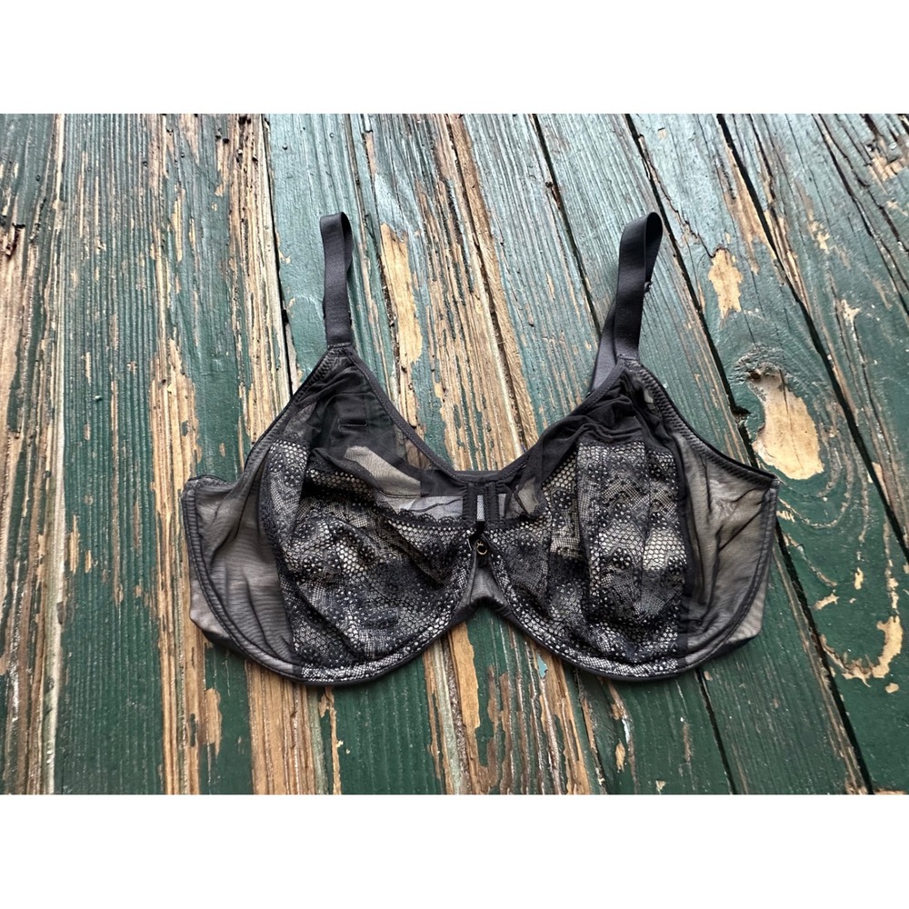 Chantelle C15710 Black Sheer Mesh Lace Unlined Underwire Bra 36H USA